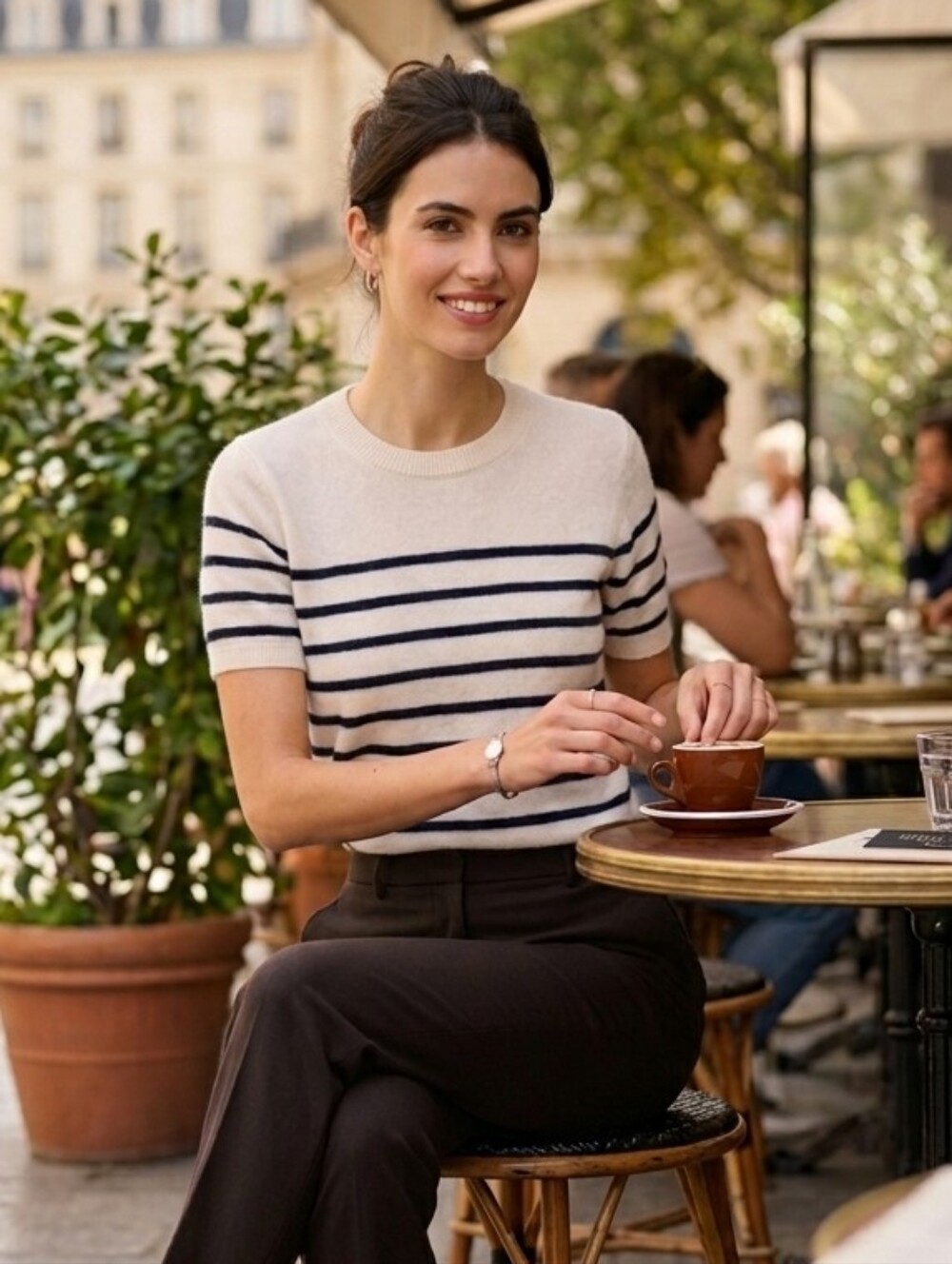 Quince Women's Quiet Luxury Nautical Cream Striped Cashmere Sweater Size M-XL